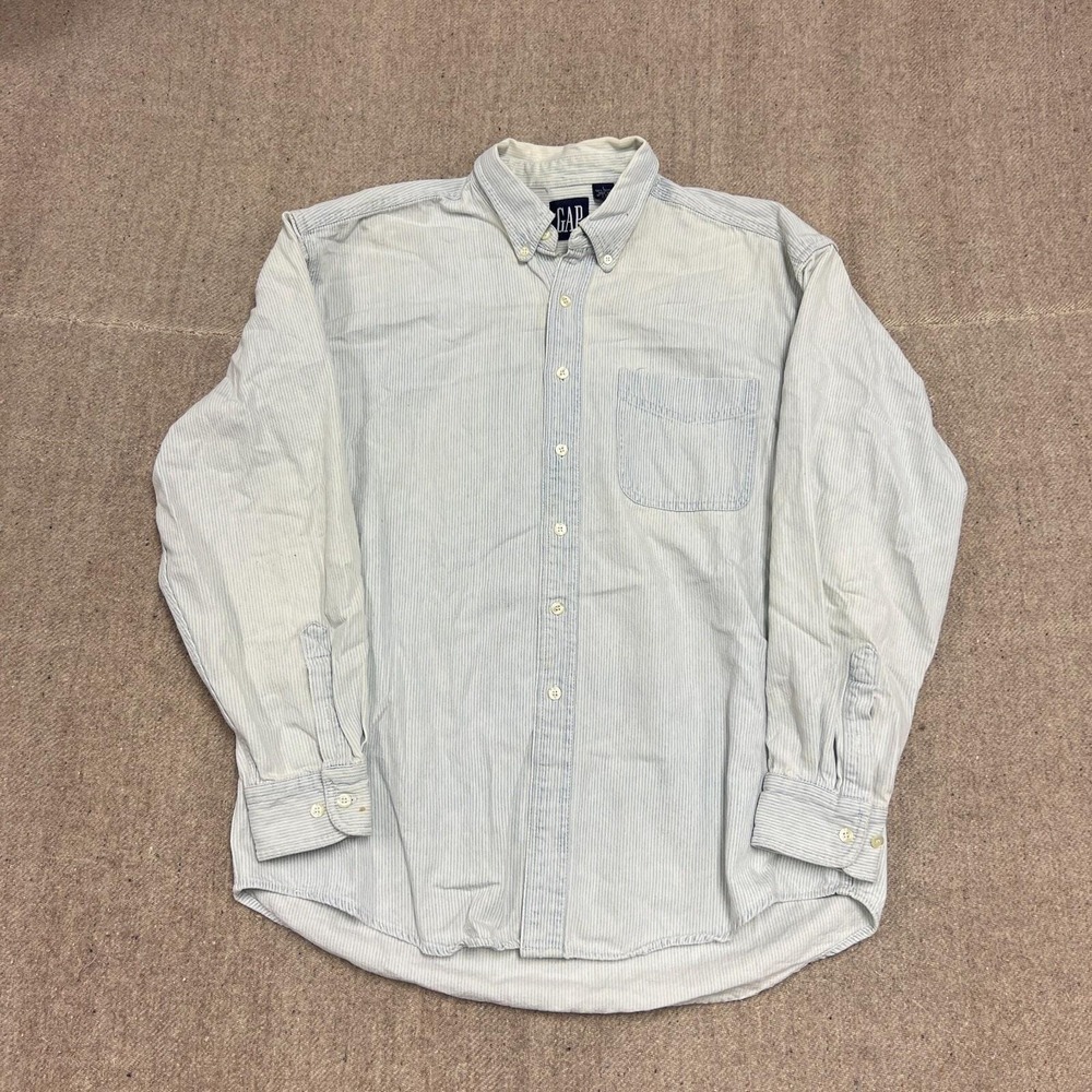 Vintage Gap Button Up Shirt Mens Large Blue 1990s Pin Stripe Long Sleeve